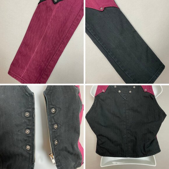 Vintage Western Ethics Jeans Vest Top Pants Country Maroon Black Women Two Tone - Picture 6 of 16